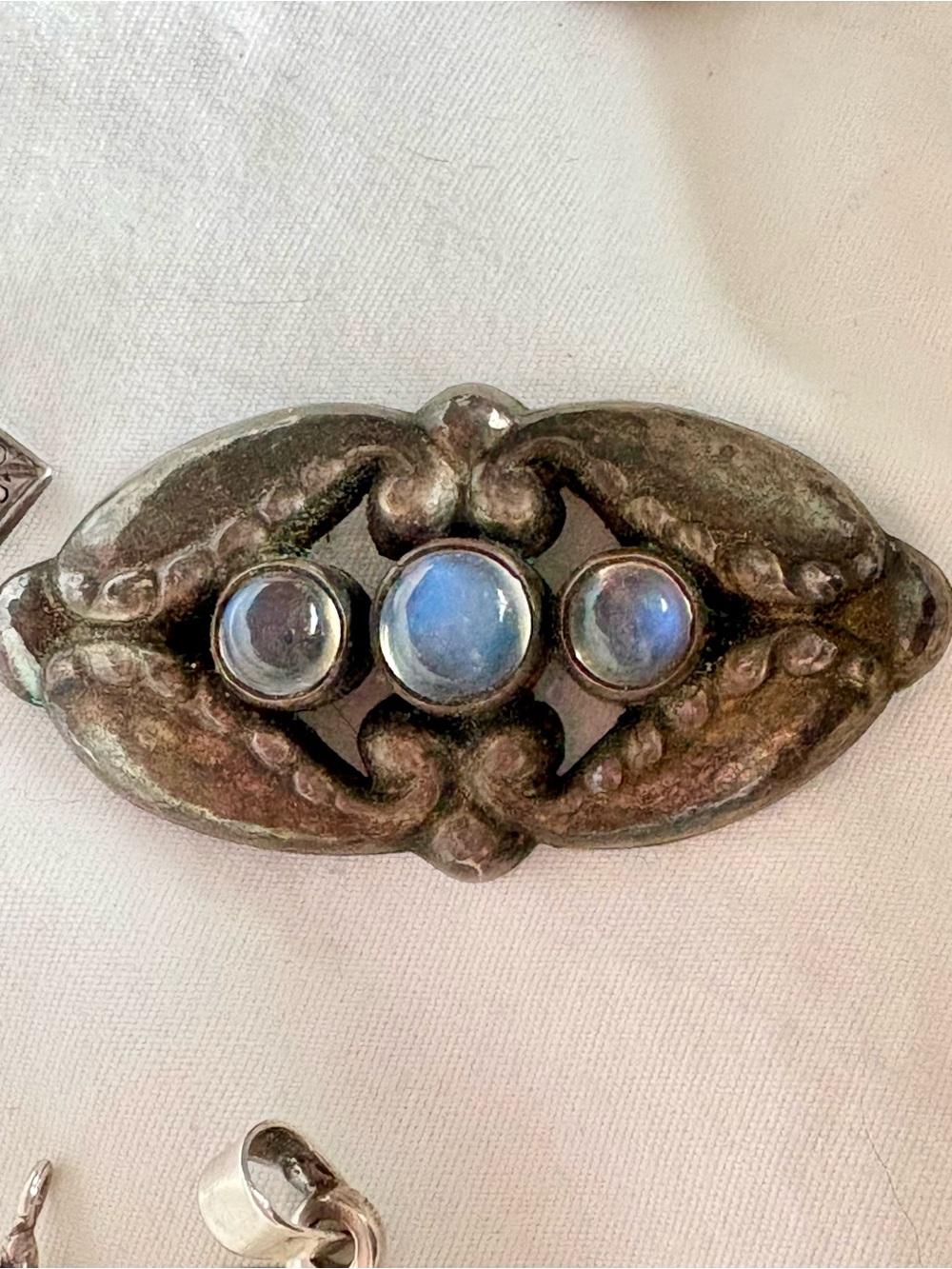 Georg Jensen Vintage Sterling Silver Brooch with 3 moonstones, #156